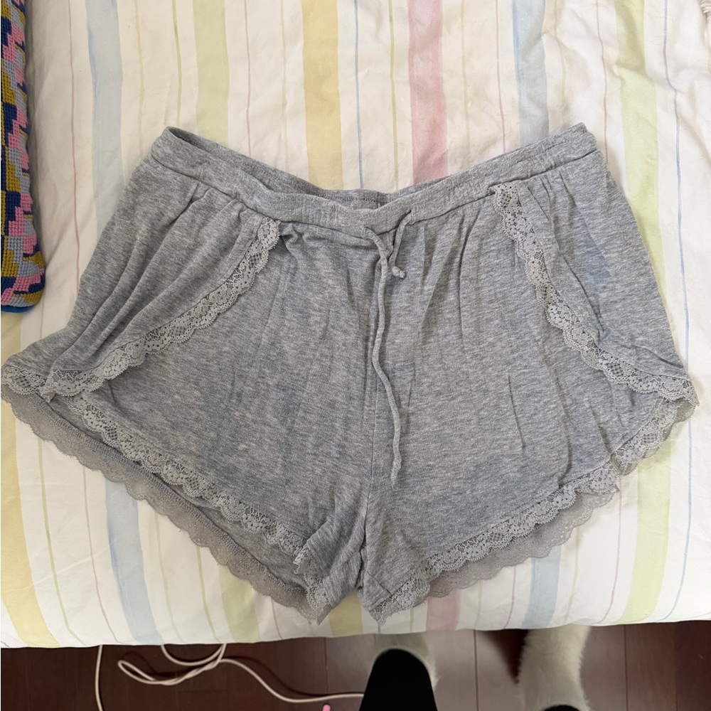 Z Supply Heather Gray Lace Trim Sleep Shorts